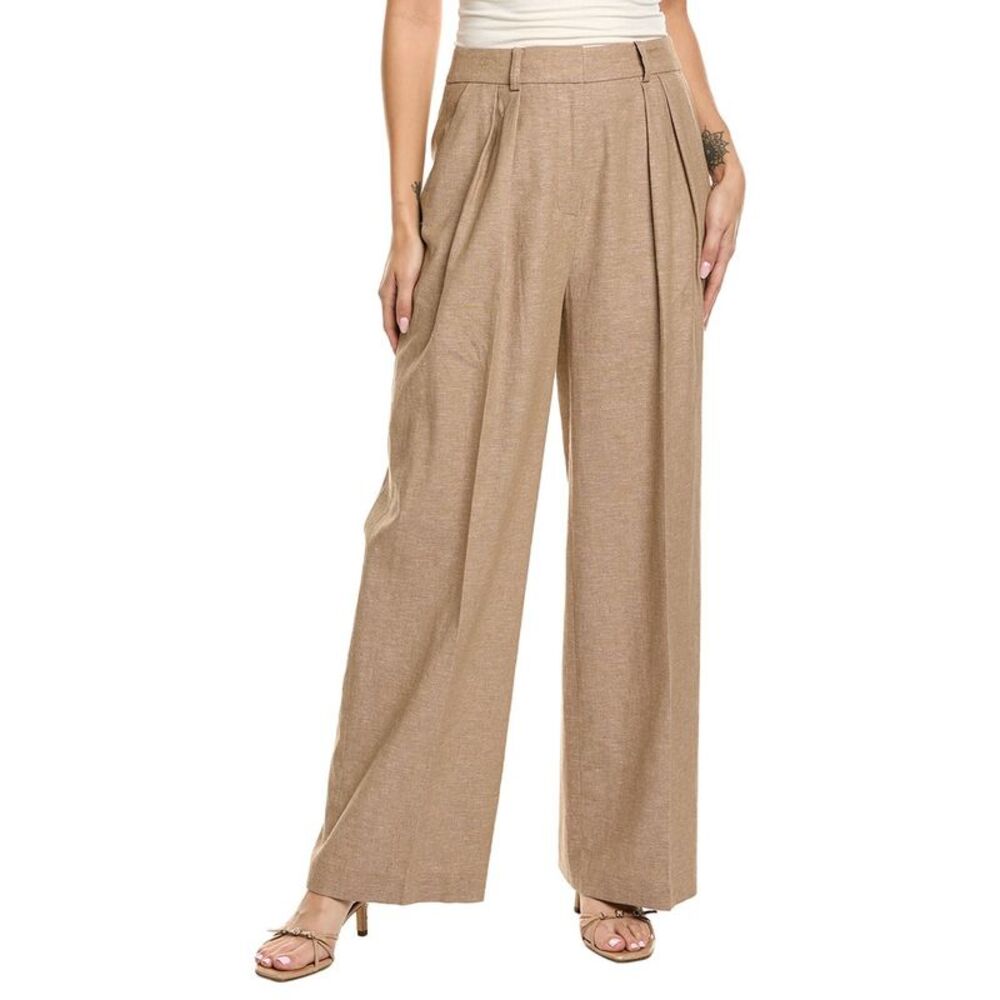 Kenneth Cole Womens High-Rise Linen-Blend Pant, Brown